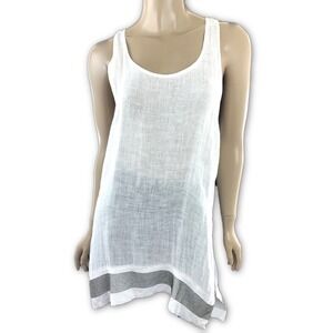 illia White Racerback Top Blouse Sleeveless Size 8 Scoop Neck Sheer Silk & Linen